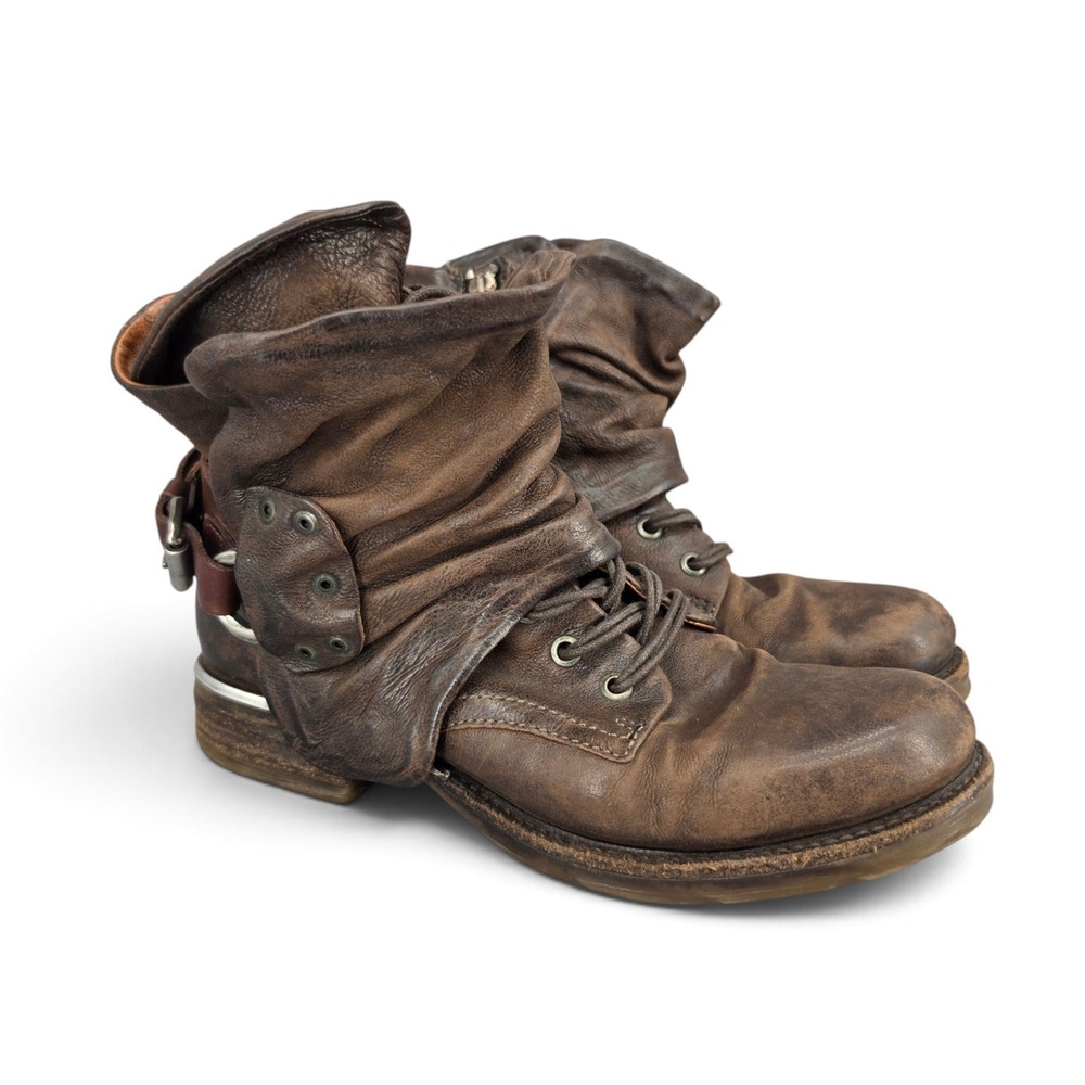 A.S.98 Emerson Womens EU 38 Brown Leather Moto Biker Combat Ankle Boots EUC